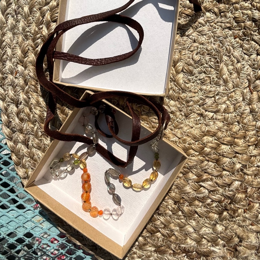 Sundance Catalog Quartz Citrine Peridot Leather Spring Thaw Necklace $188